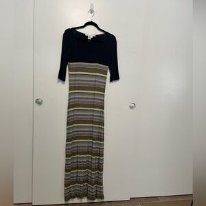Max Studio Yellow Striped Blue Maxi Dress 1/2 Length Size:L